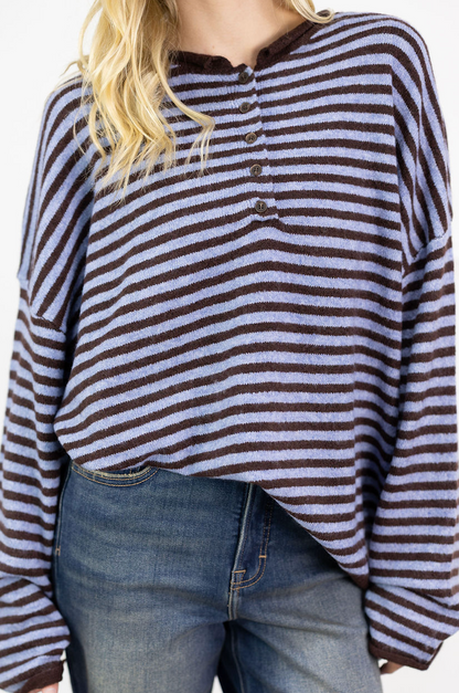 Striped Henley Sweater Brown/Blue