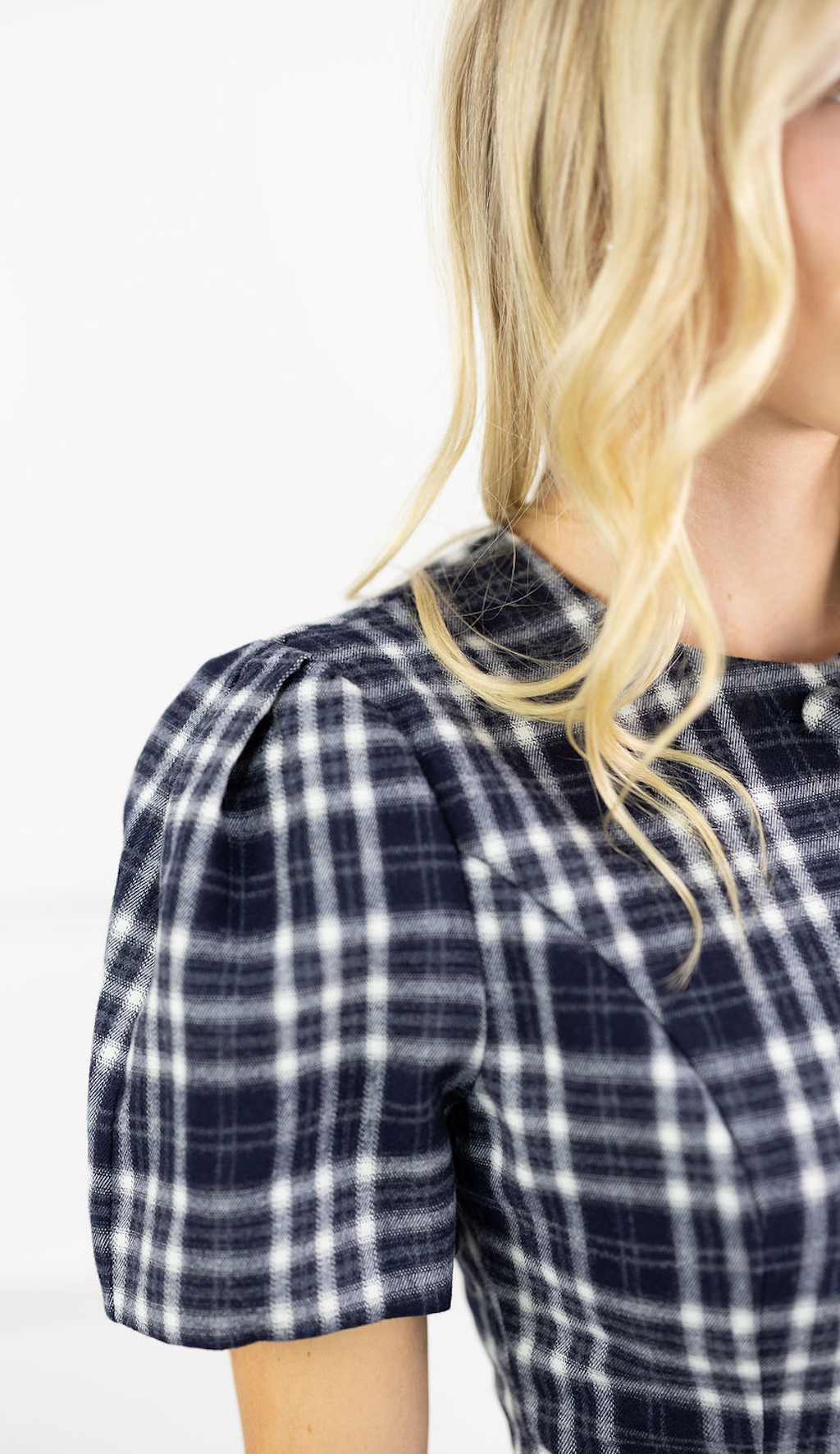 Navy Plaid Buttons Top