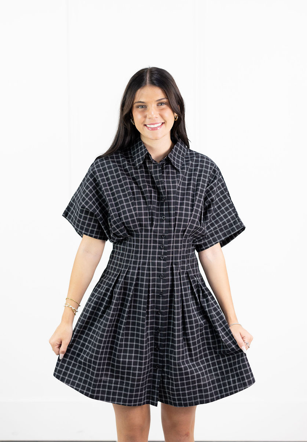 Black Check Shirt Dress