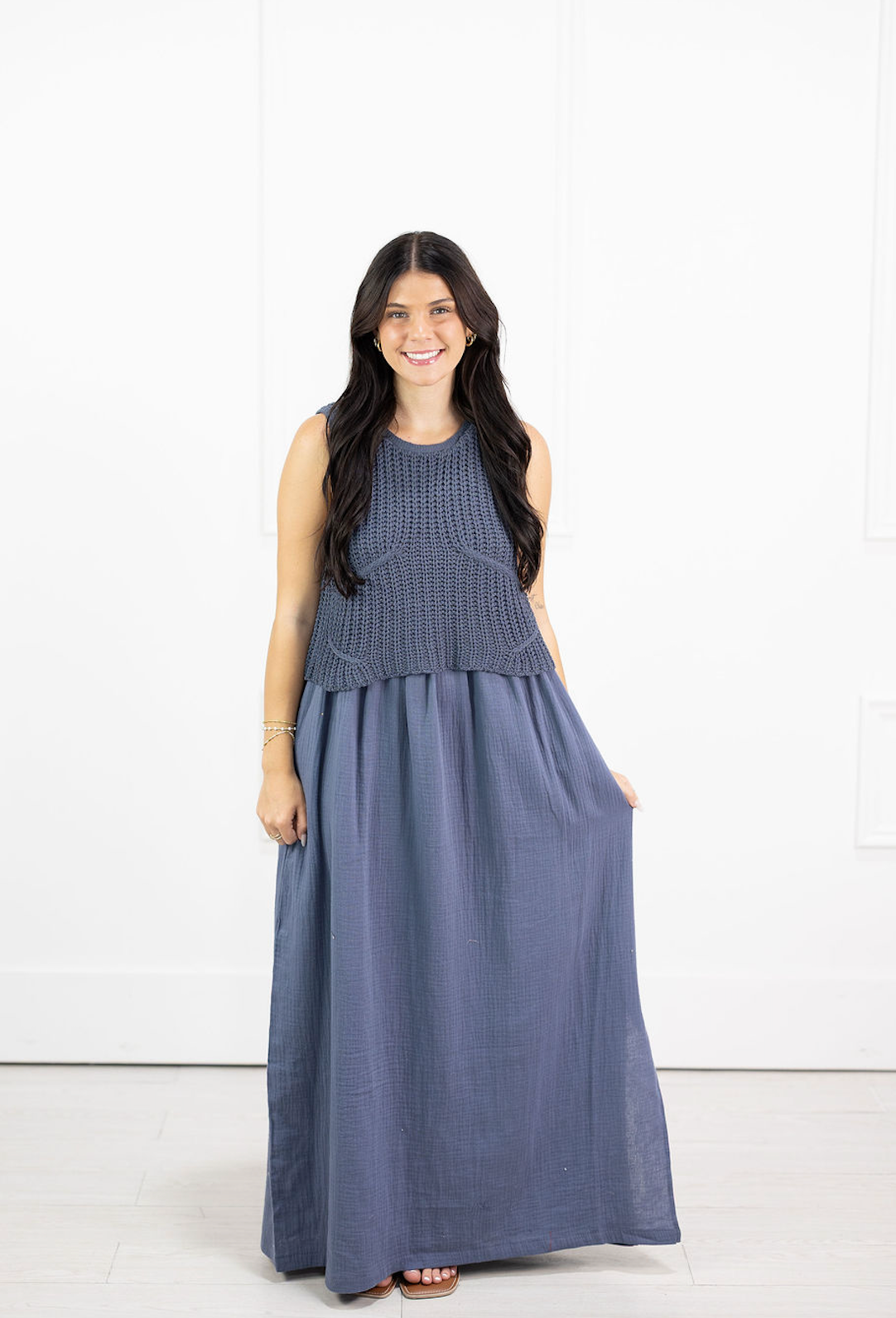 Knit Top Maxi Dress Navy