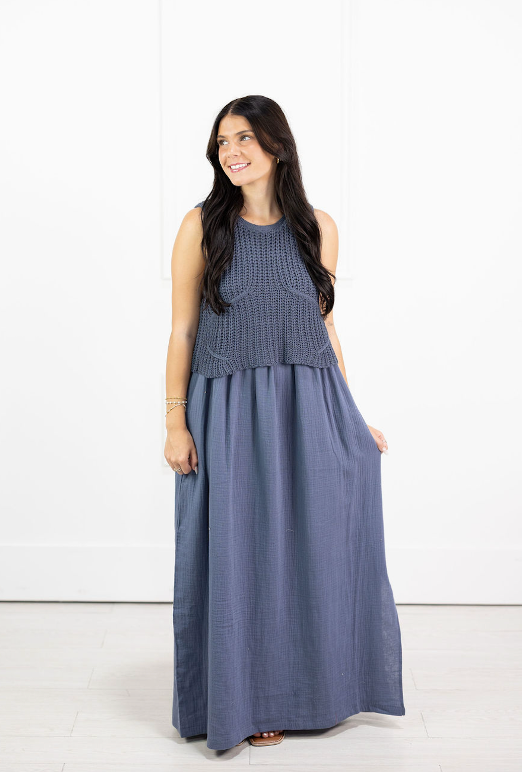 Knit Top Maxi Dress Navy