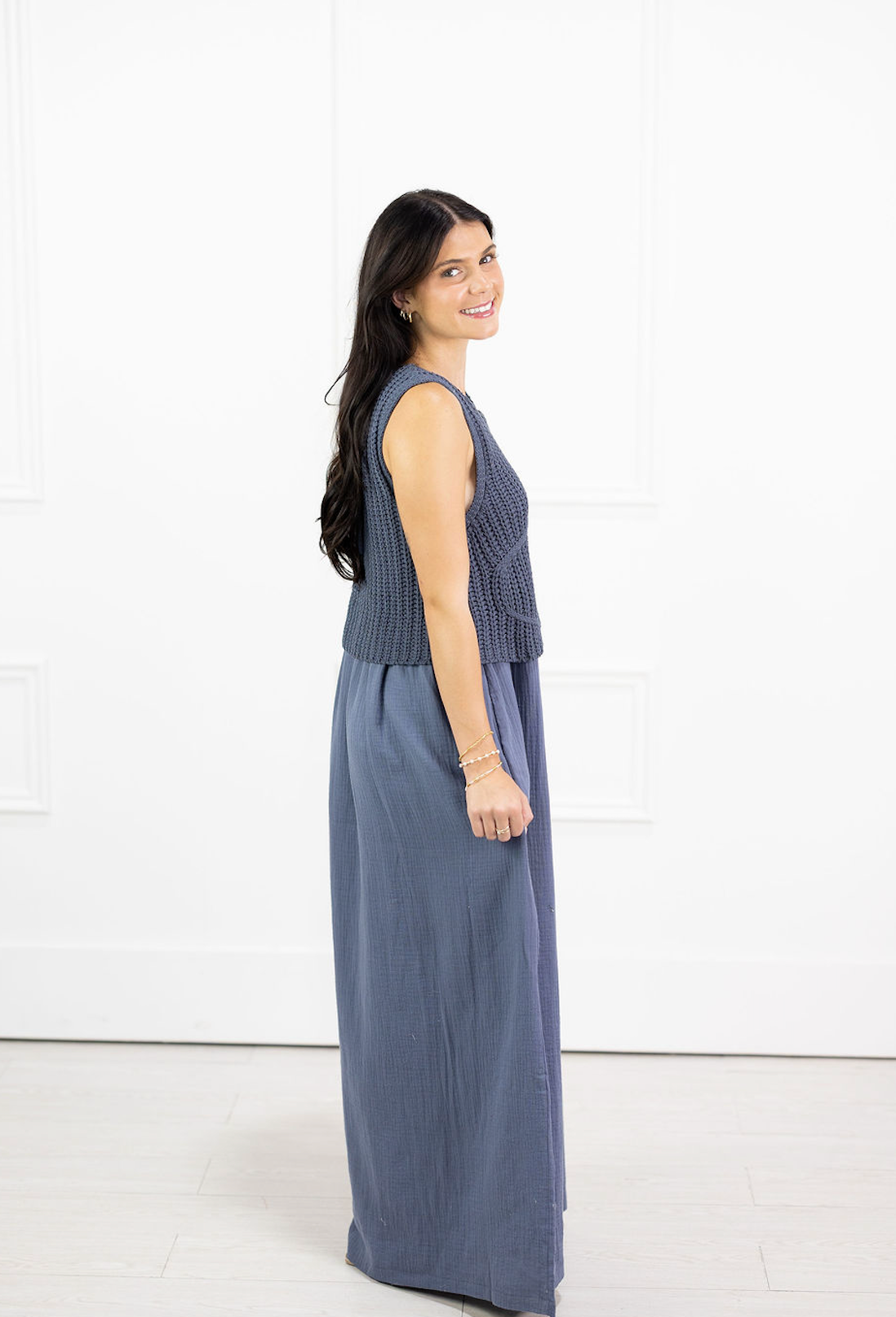 Knit Top Maxi Dress Navy