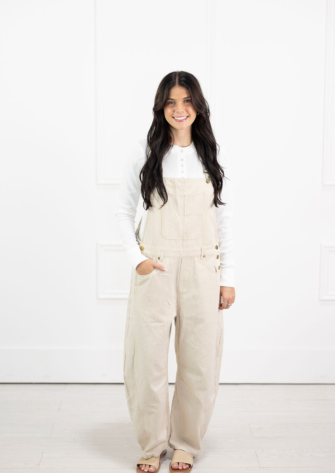 Taupe Pinstripe Overalls