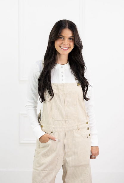 Taupe Pinstripe Overalls