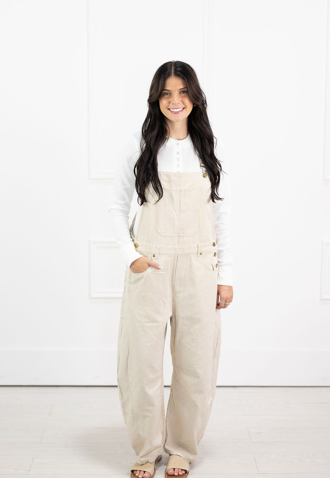 Taupe Pinstripe Overalls