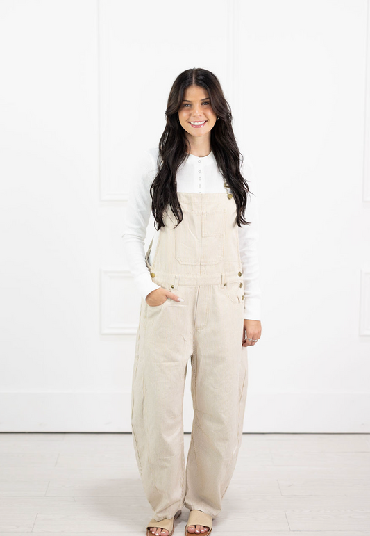 Taupe Pinstripe Overalls