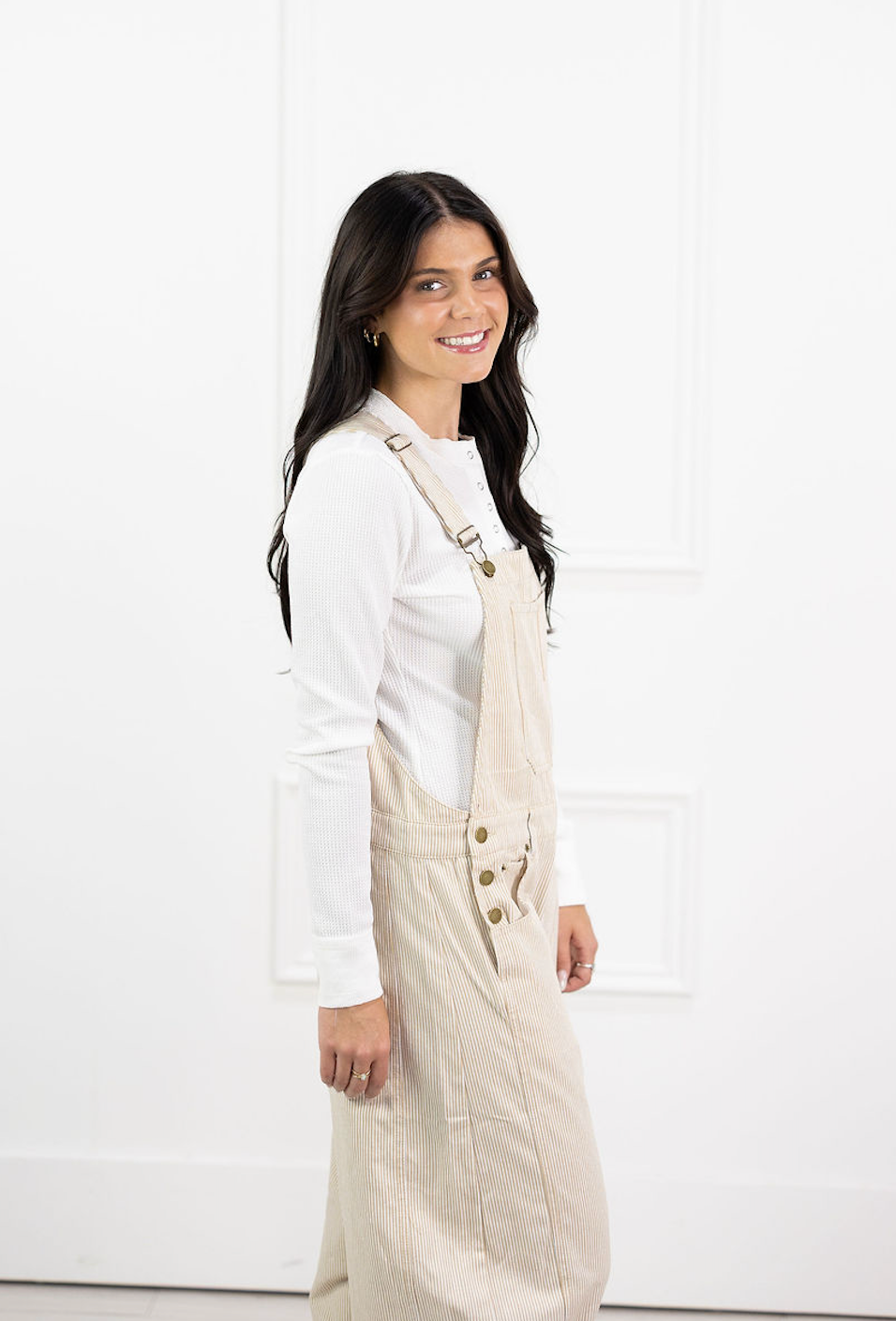 Taupe Pinstripe Overalls