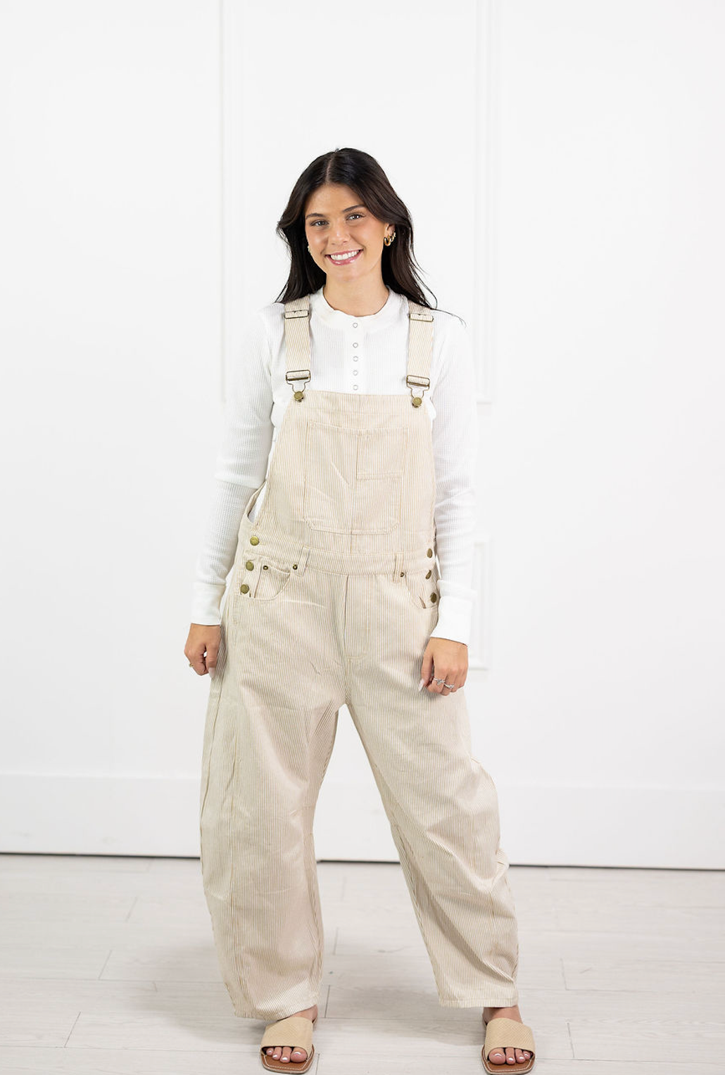 Taupe Pinstripe Overalls