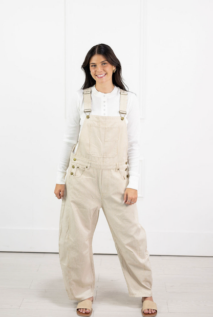 Taupe Pinstripe Overalls