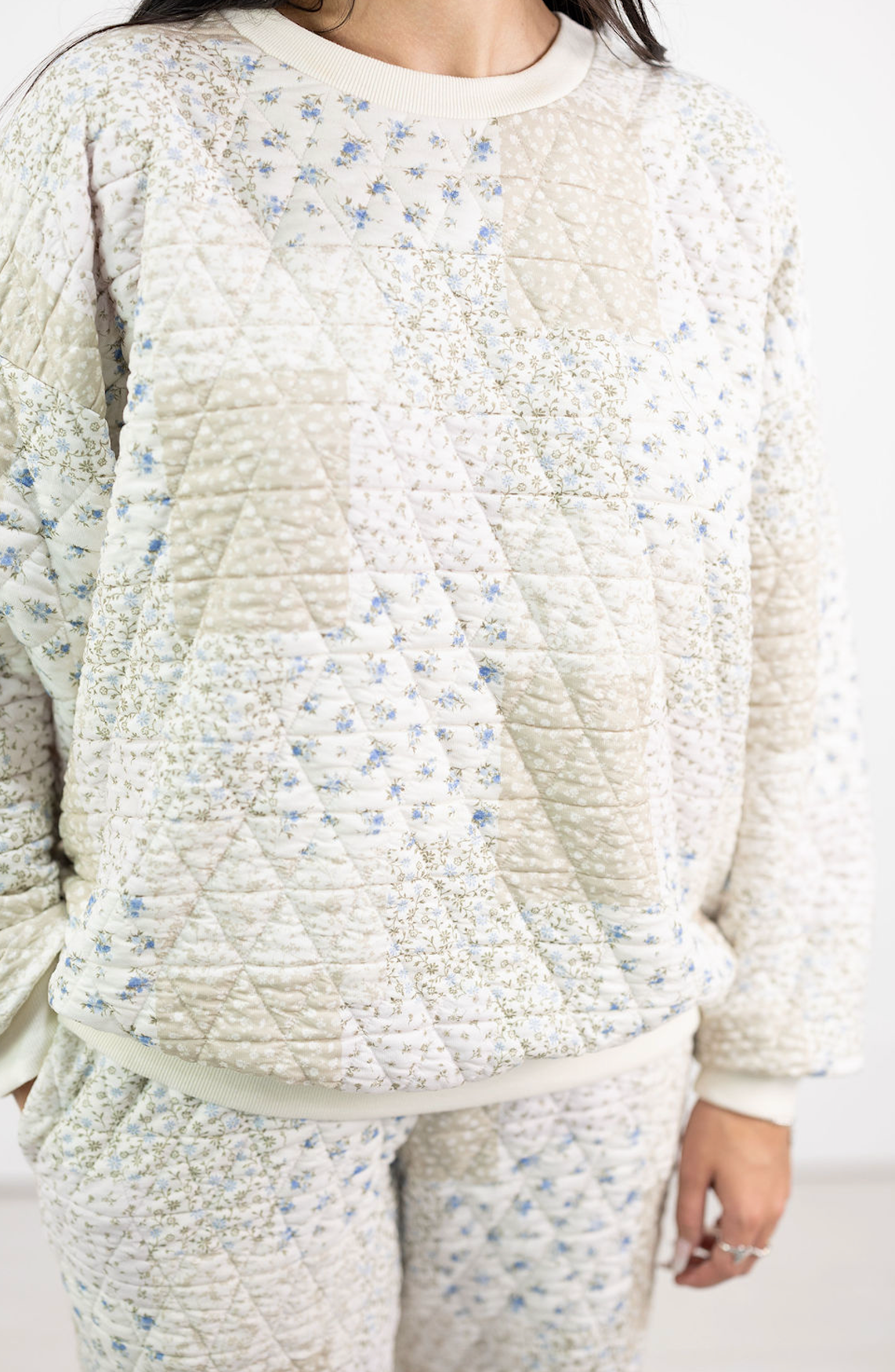 Green Floral Patchwork Crewneck