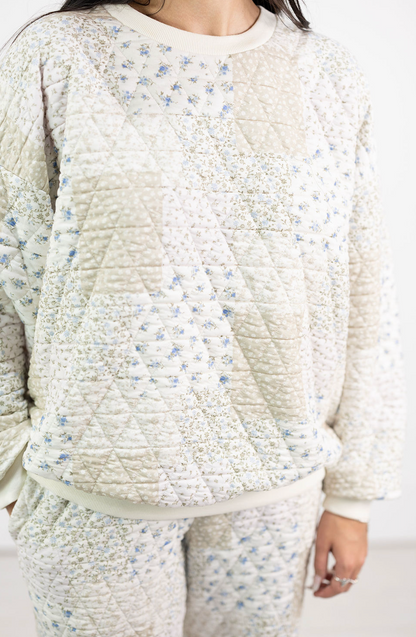 Green Floral Patchwork Crewneck