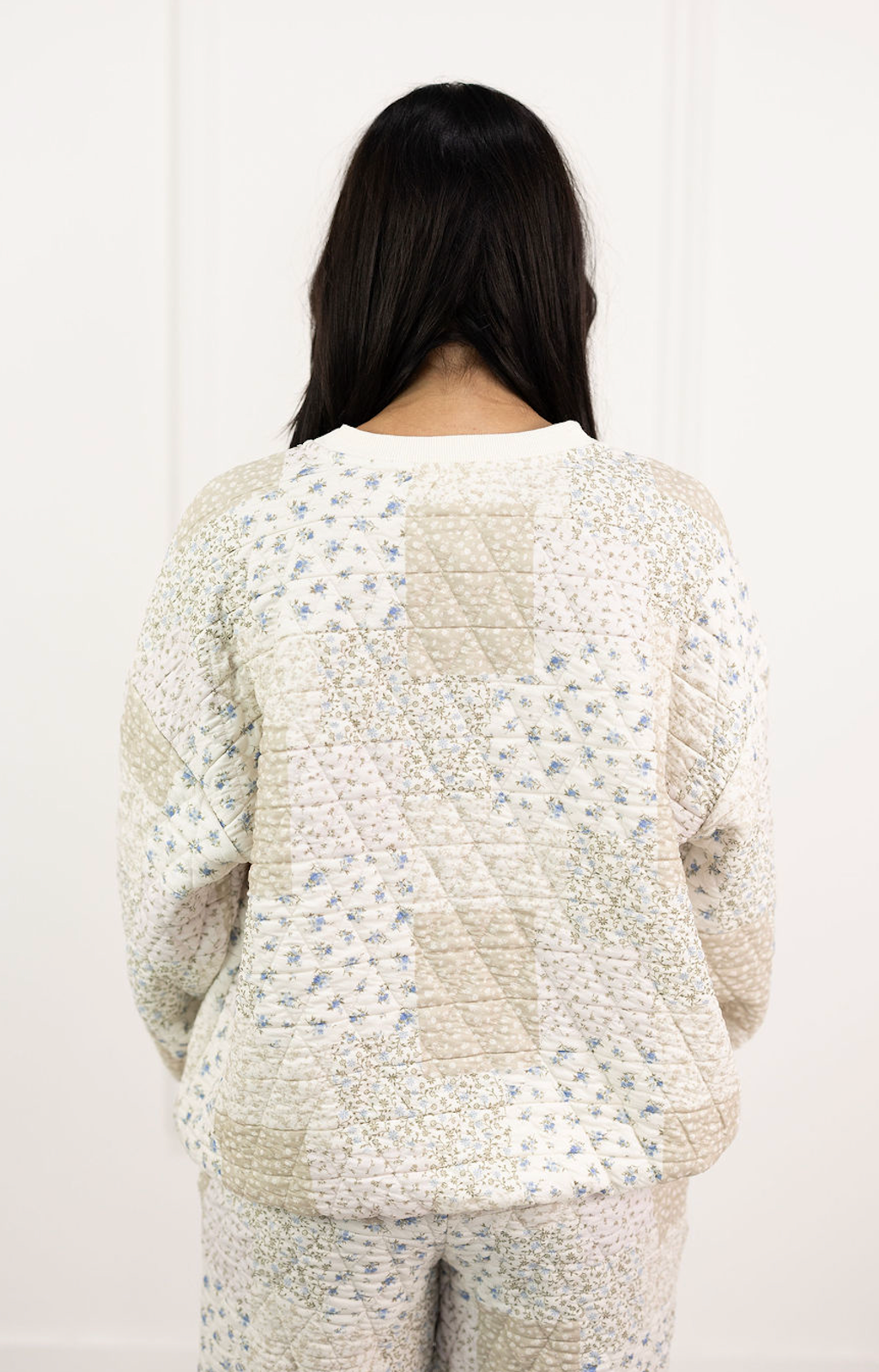 Green Floral Patchwork Crewneck