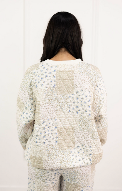 Green Floral Patchwork Crewneck