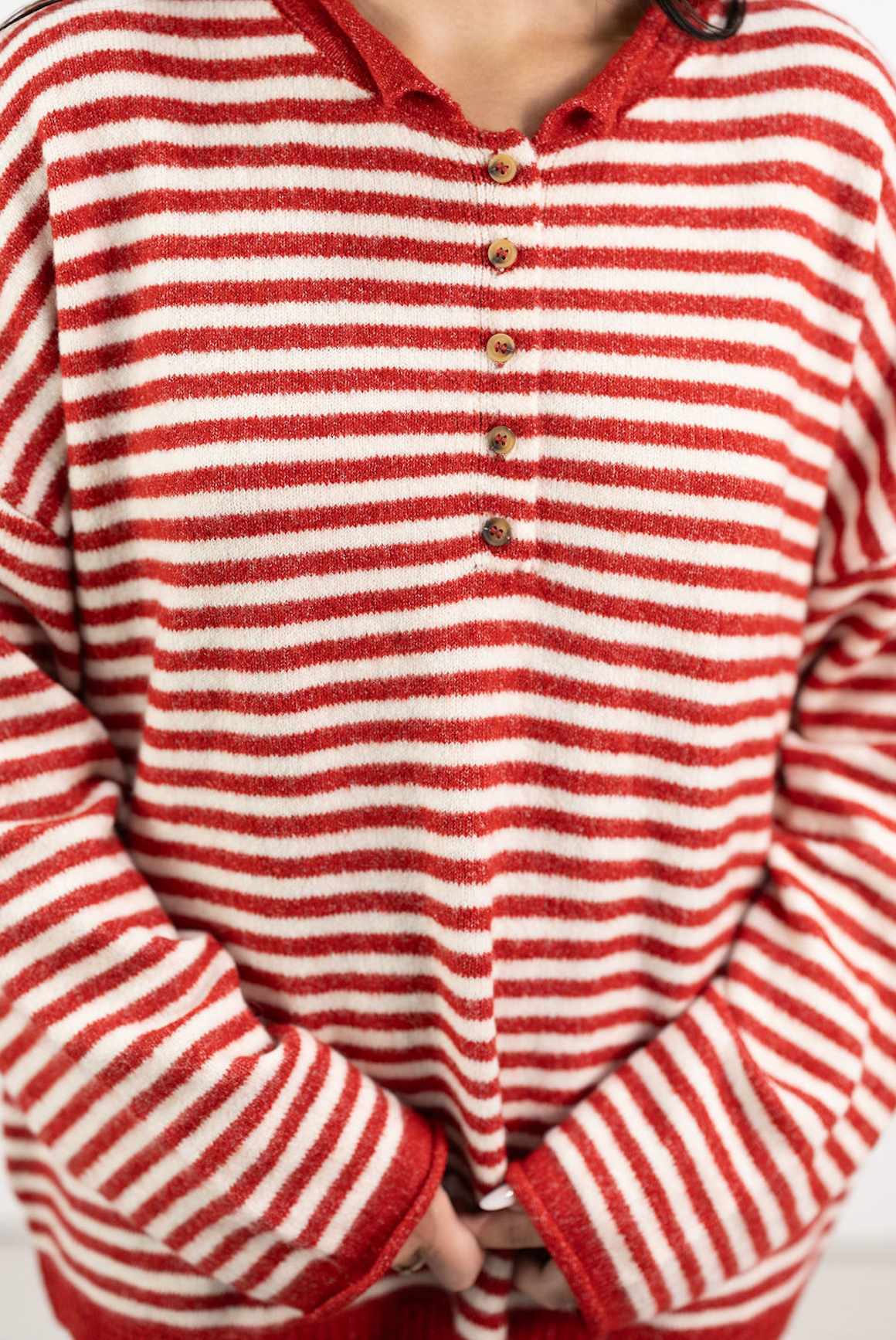 Striped Henley Sweater Red/White