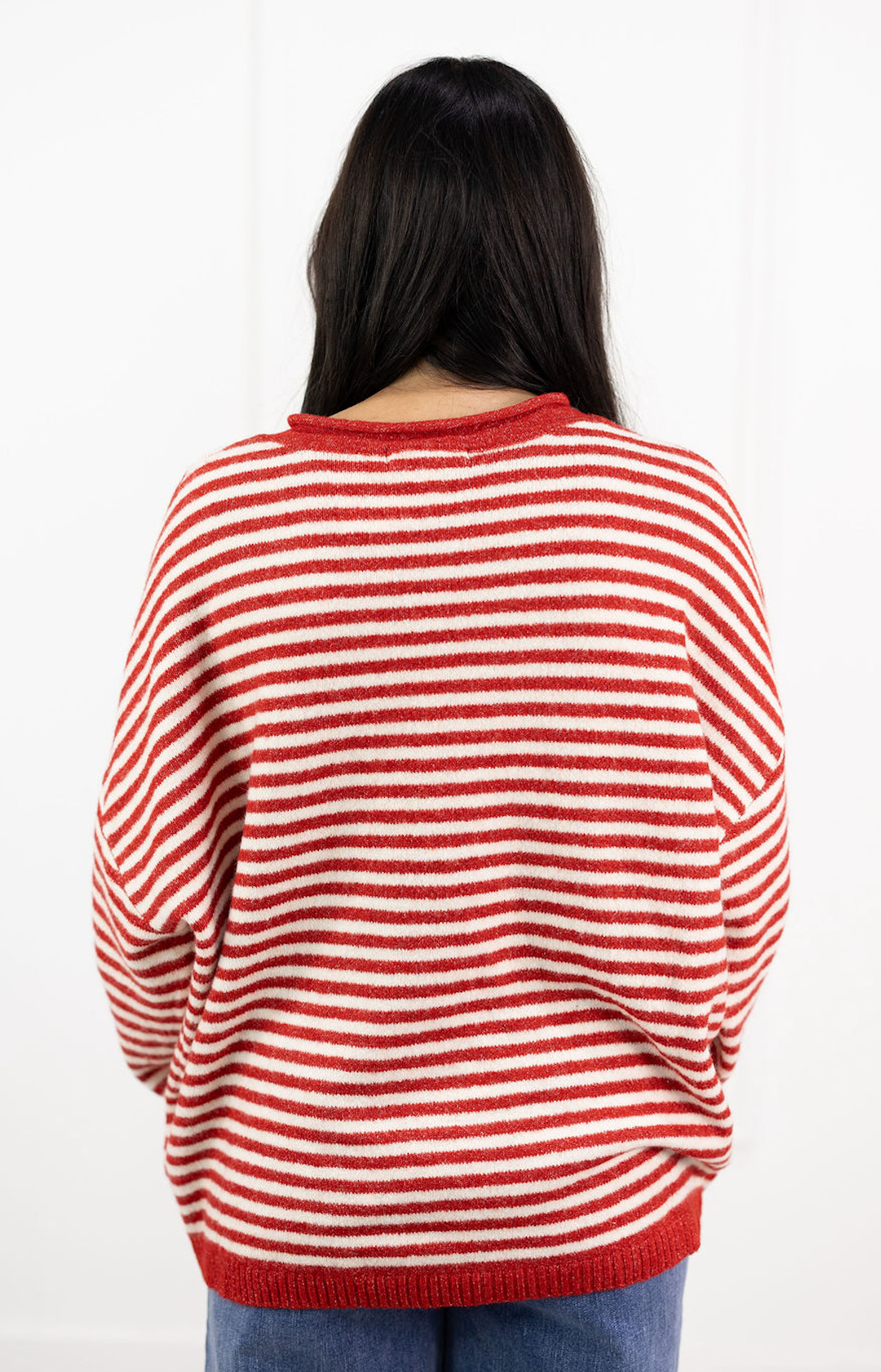 Striped Henley Sweater Red/White