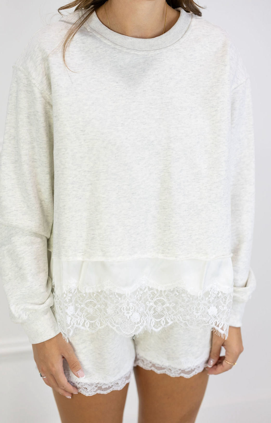 Lace Hem Crewneck & Shorts Set of 2