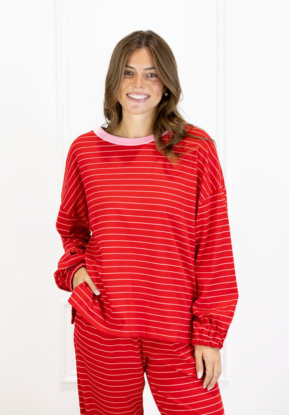 Red Brushed Stripe Lounge Set of 2