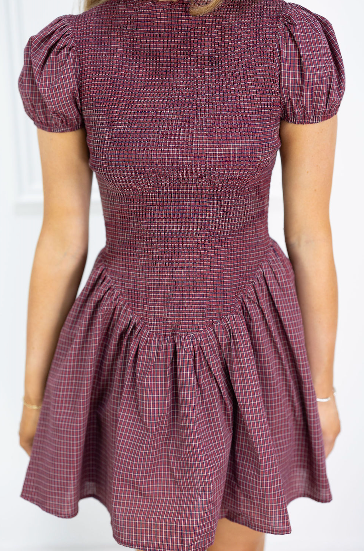 Burgundy Smock Flare Dress