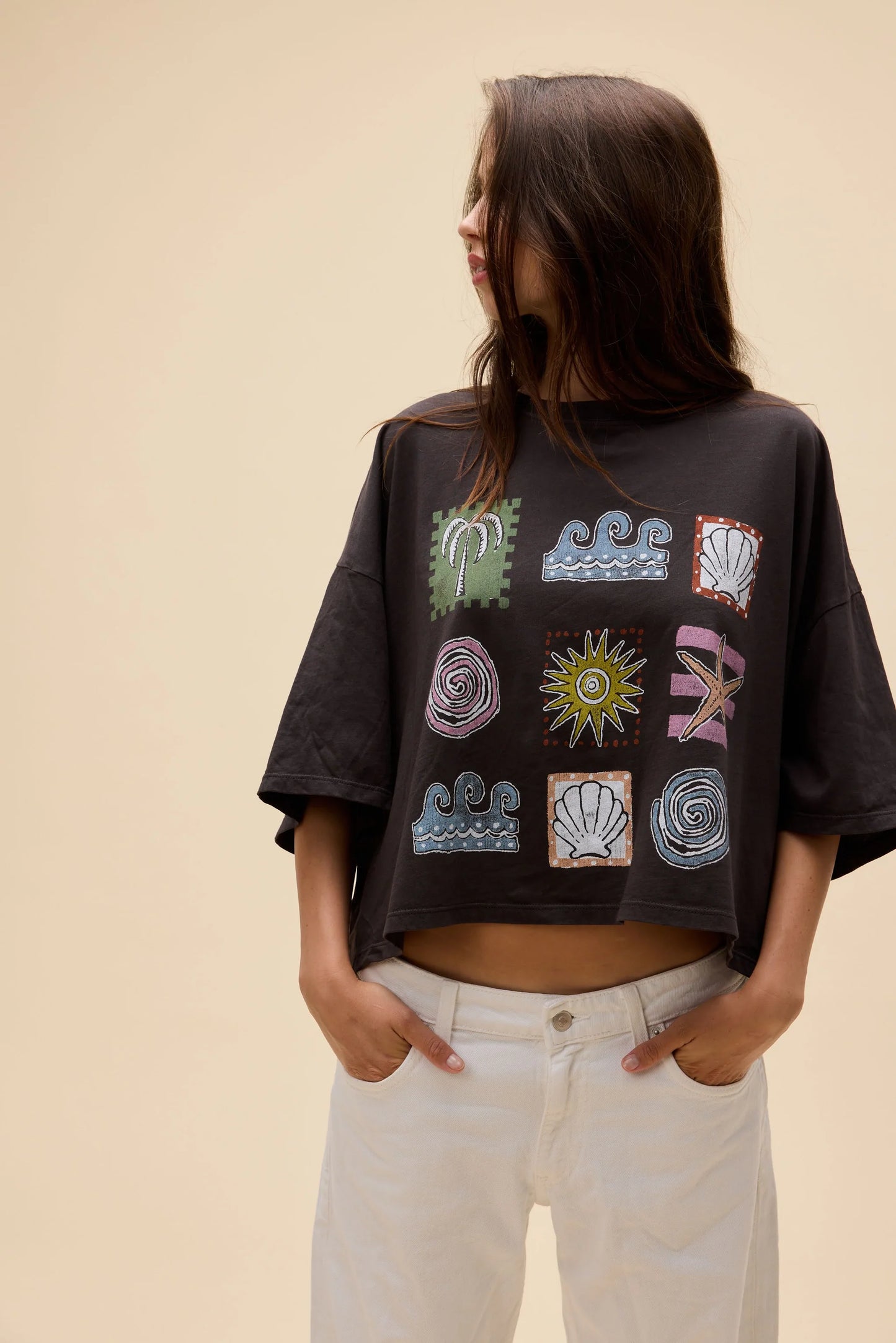 Seaside Doodle Cropped OS Tee
