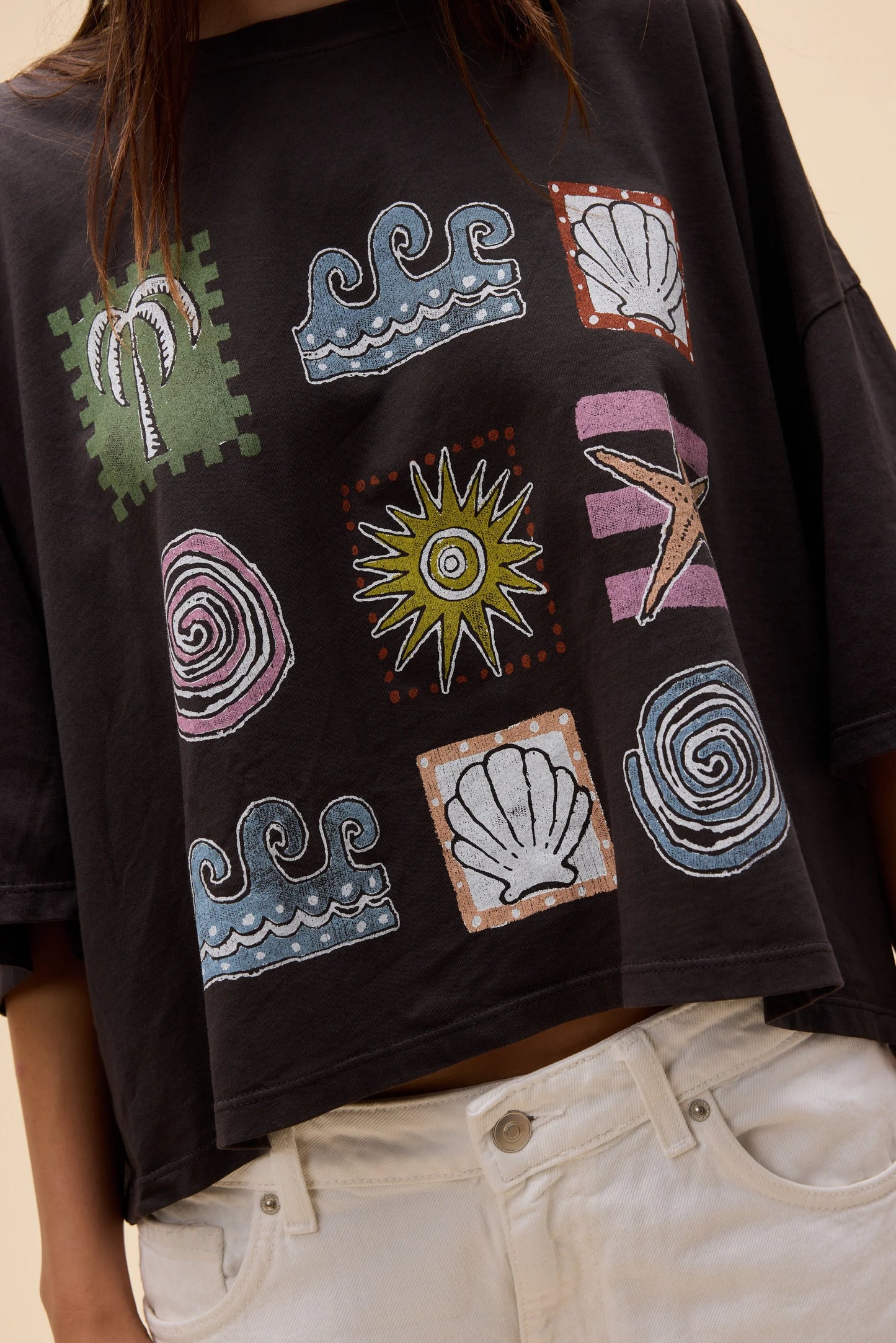 Seaside Doodle Cropped OS Tee