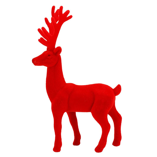 11.5'' Standing Flocked Deer Red