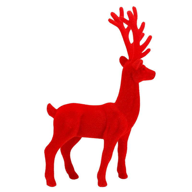 11.5'' Standing Flocked Deer Red