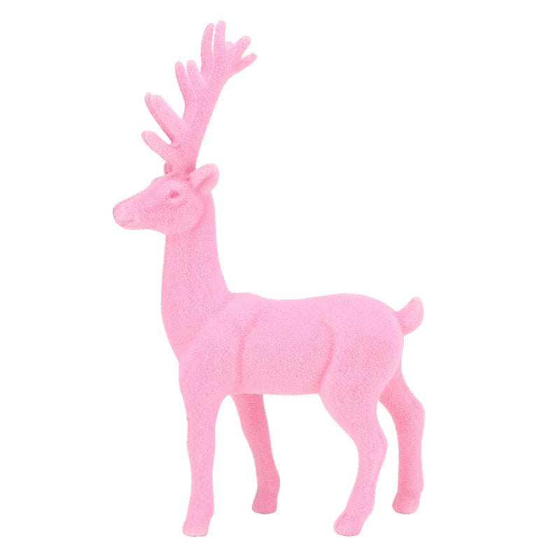11.5'' Standing Flocked Deer Pink