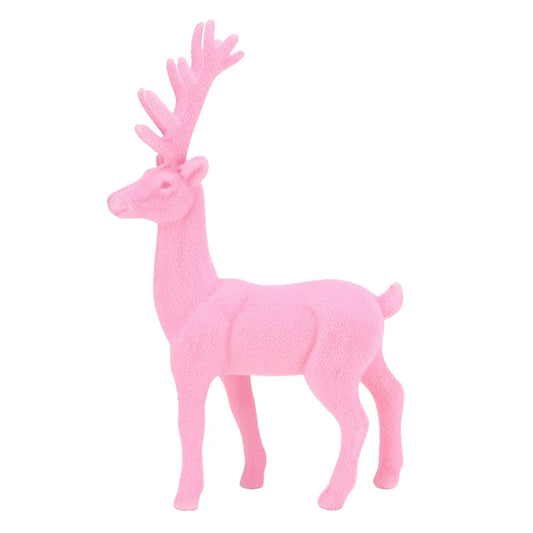11.5'' Standing Flocked Deer Pink