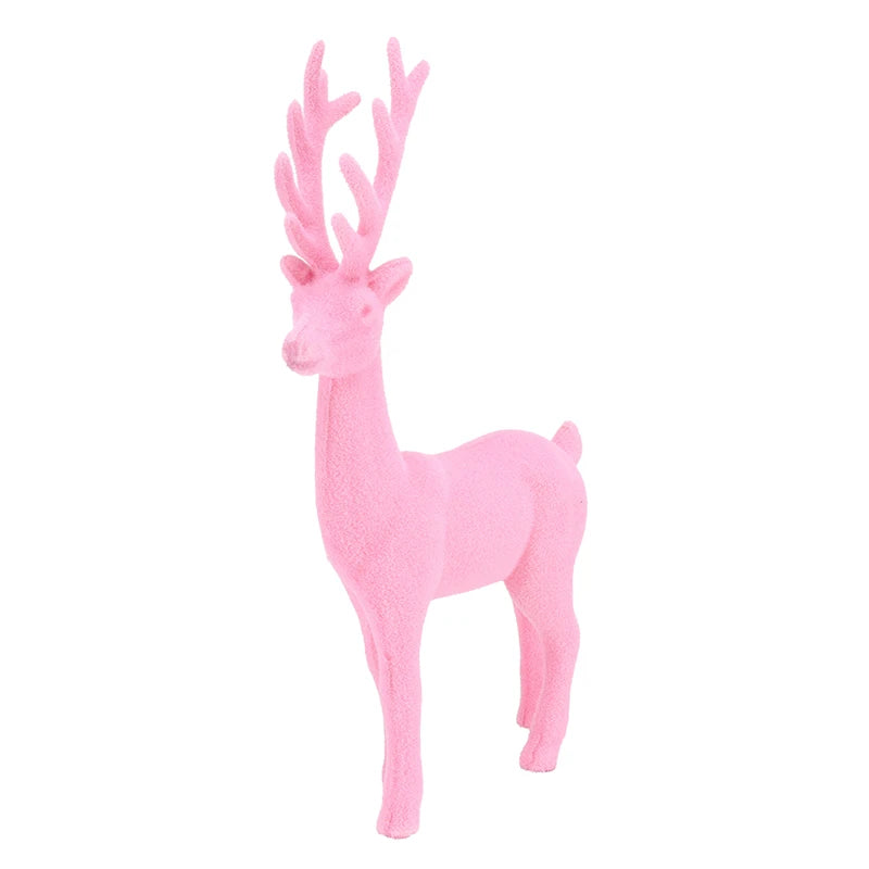11.5'' Standing Flocked Deer Pink