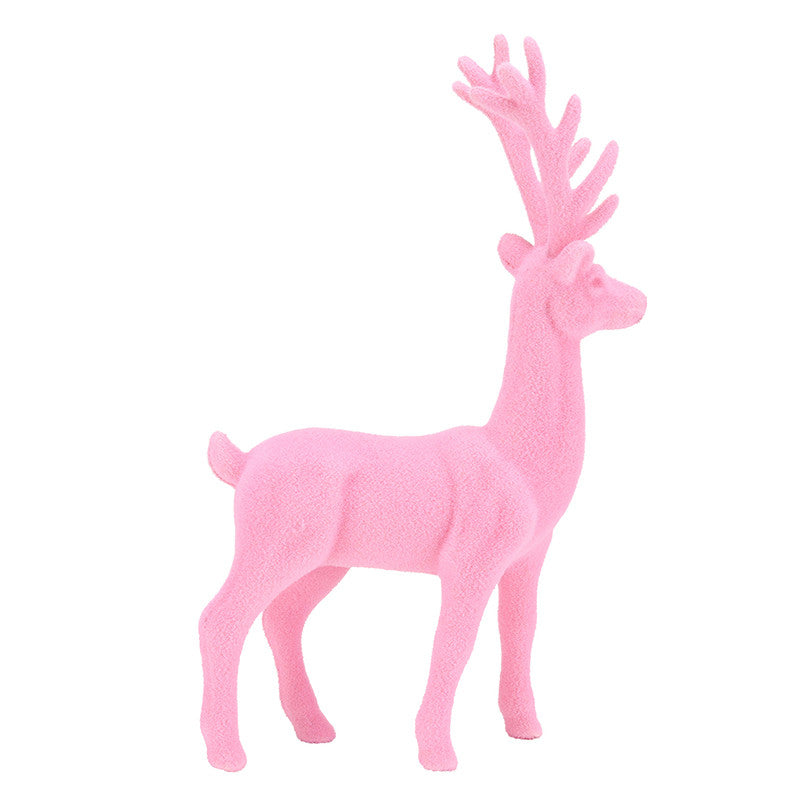 11.5'' Standing Flocked Deer Pink