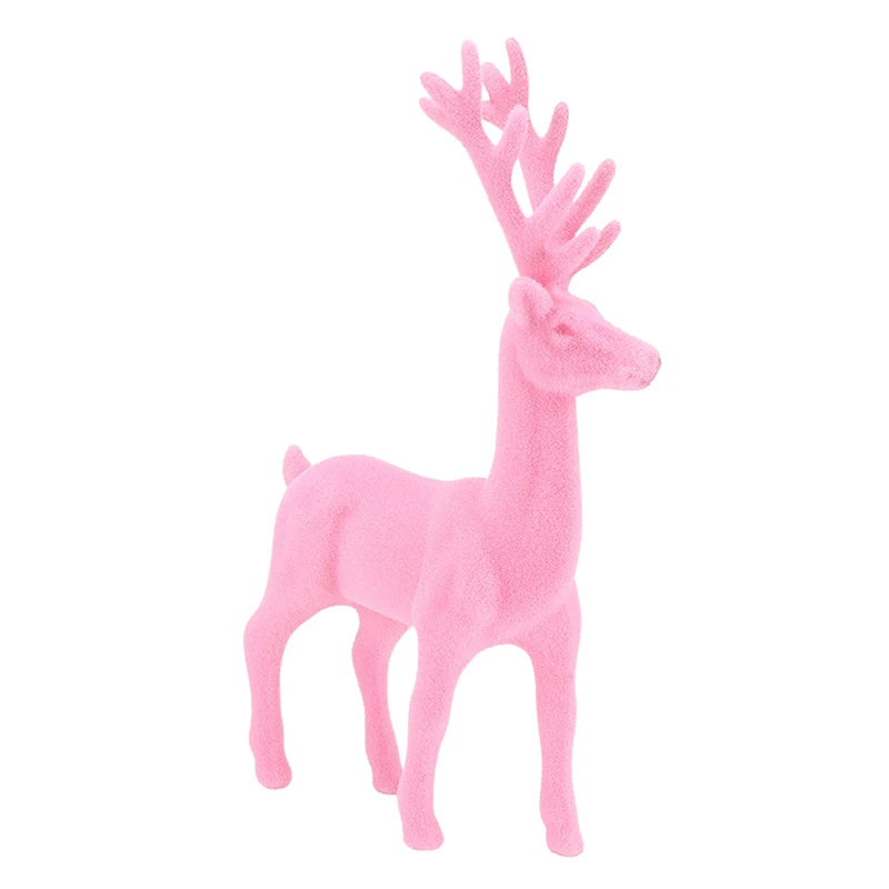 11.5'' Standing Flocked Deer Pink