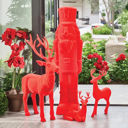 11.75'' Sitting Flocked Deer Red