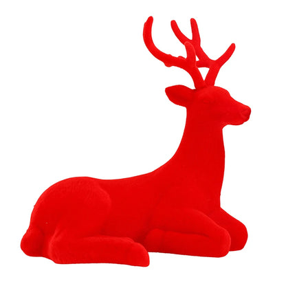 11.75'' Sitting Flocked Deer Red