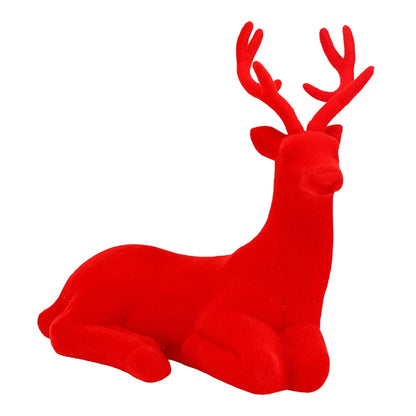 11.75'' Sitting Flocked Deer Red