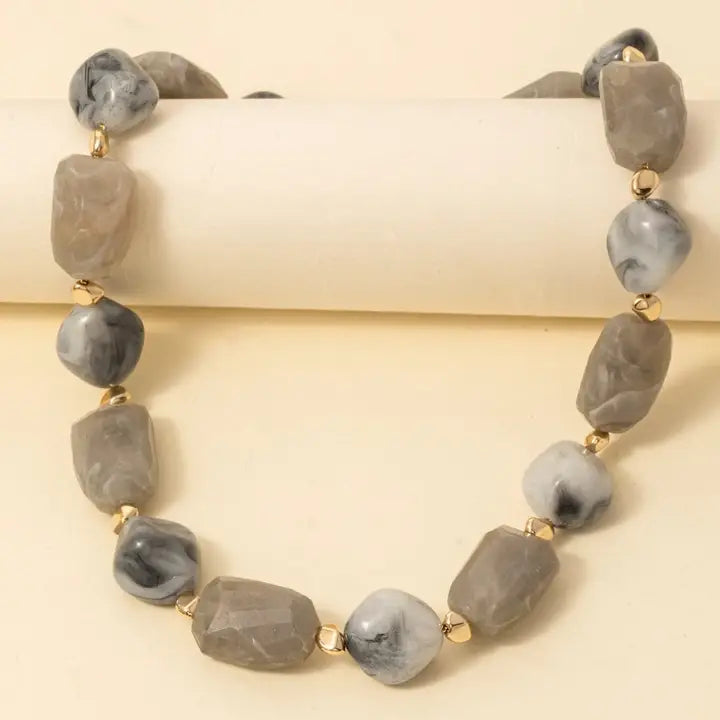 Chunky Marble Bead Necklace Grey