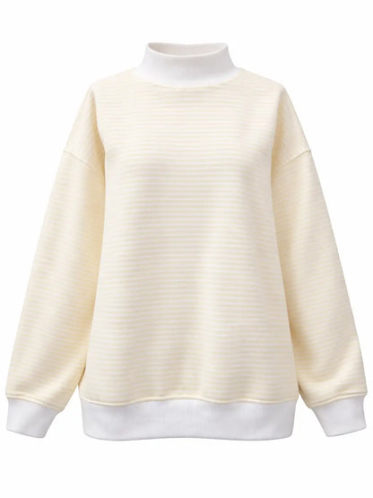 Yellow/White Stripe Mock Neck Pullover