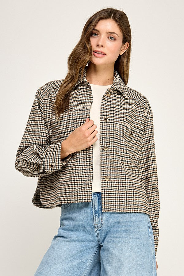 Houndstooth Cropped Shirt Jacket