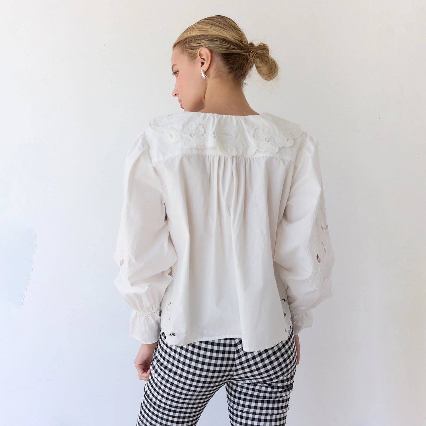 White Embroidered Ruffle Blouse