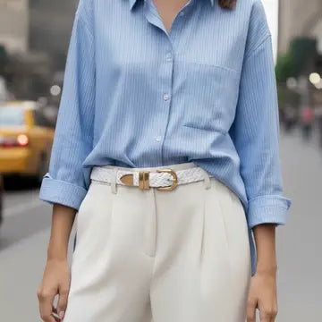 Leather Braided Belt White