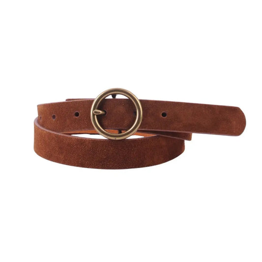 Brass Circle Belt Brown Suede