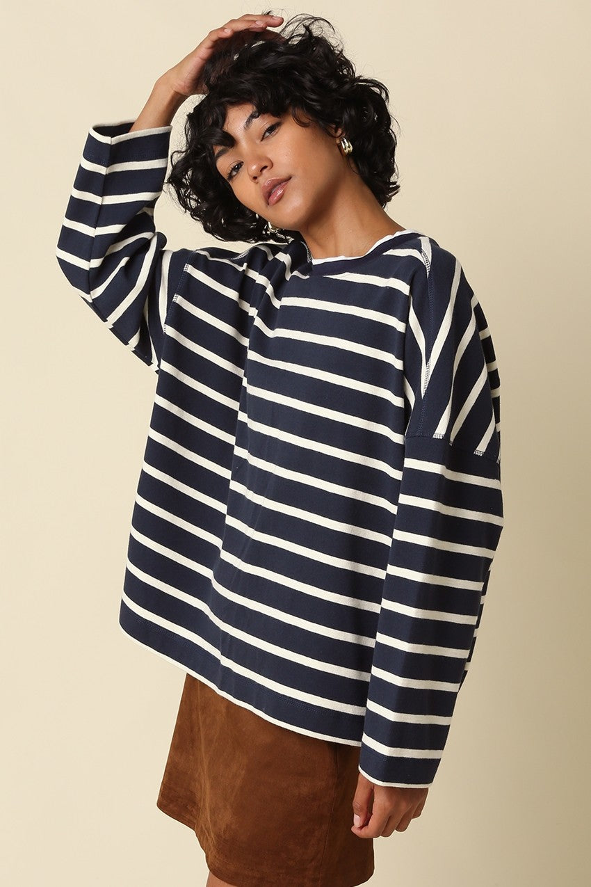 Navy/Ivory Stripe Crewneck