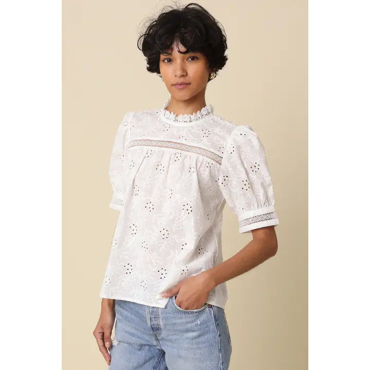 Micah Embroidered Puff Sleeve Top