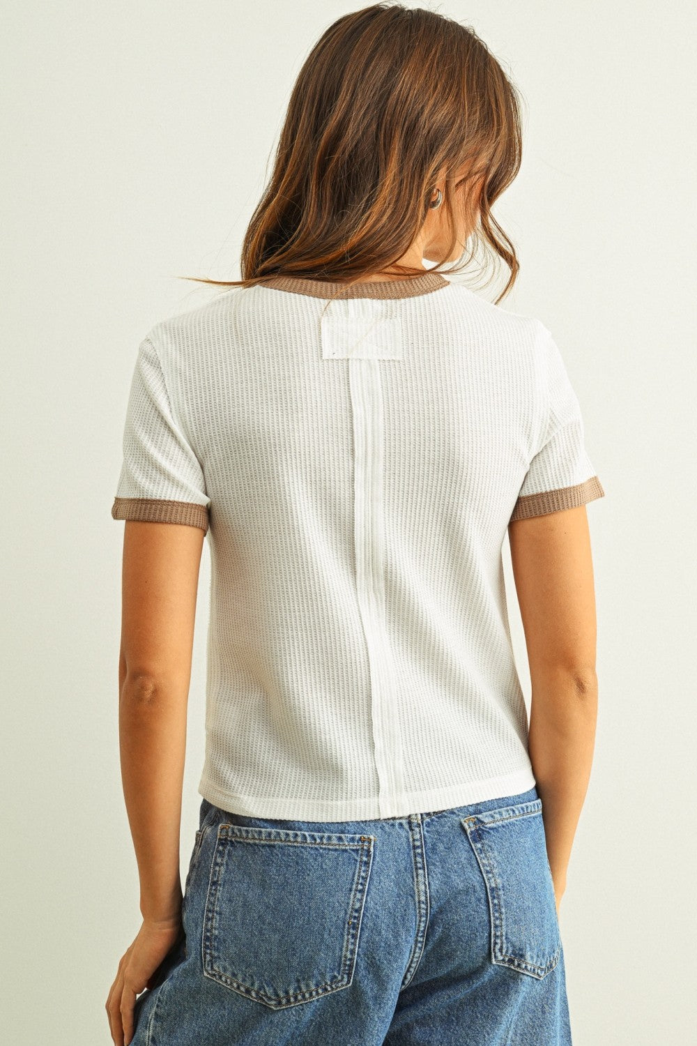 Color Combo Waffle Top White/Mocha - Clothe Boutique