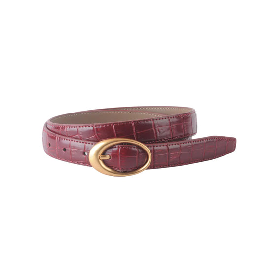 Croco Oval Buckle Belt Wine