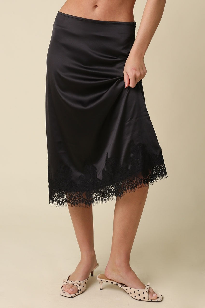 Black Lace Hem Satin Skirt
