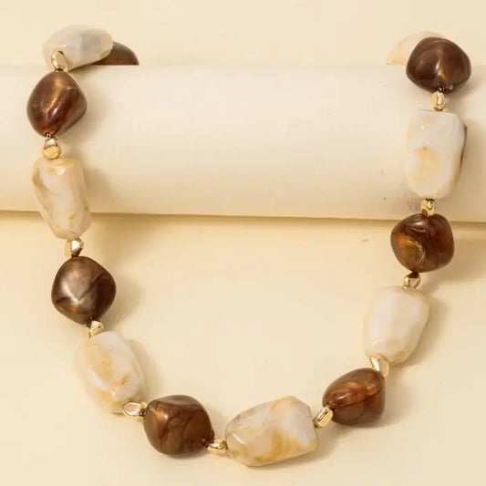 Chunky Marble Bead Necklace Ivory