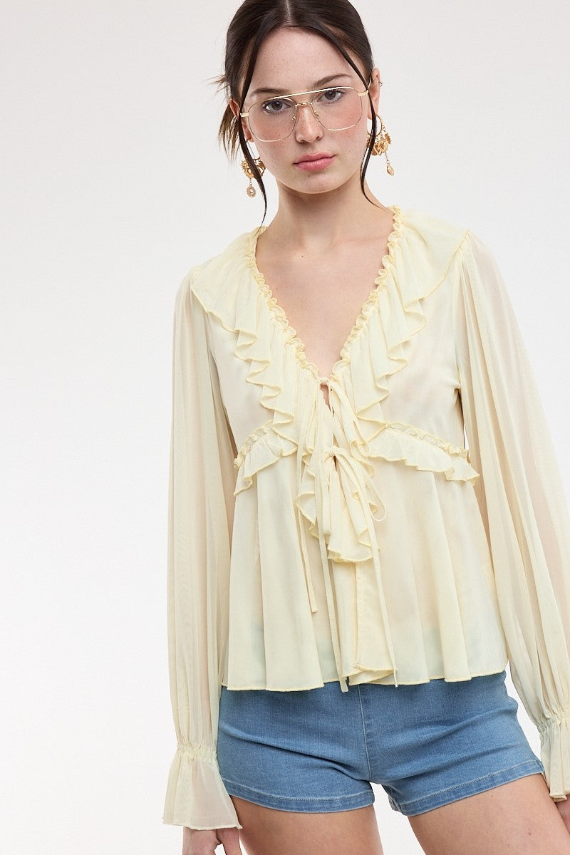 Mesh Butter Ruffle Blouse