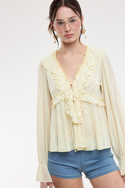 Mesh Butter Ruffle Blouse