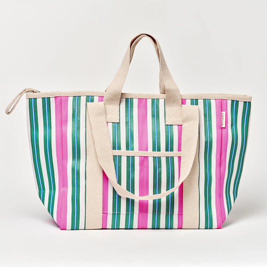 Nylon Cooler Tote Seagrass Green Stripe