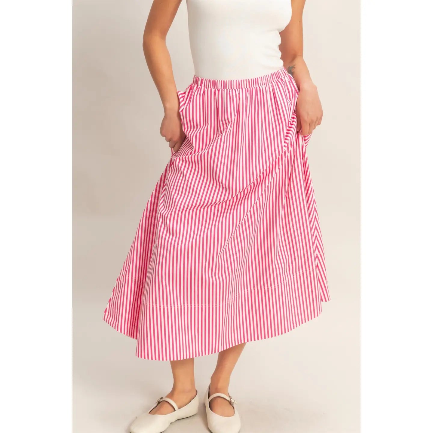 Striped Flowy Skirt Pink